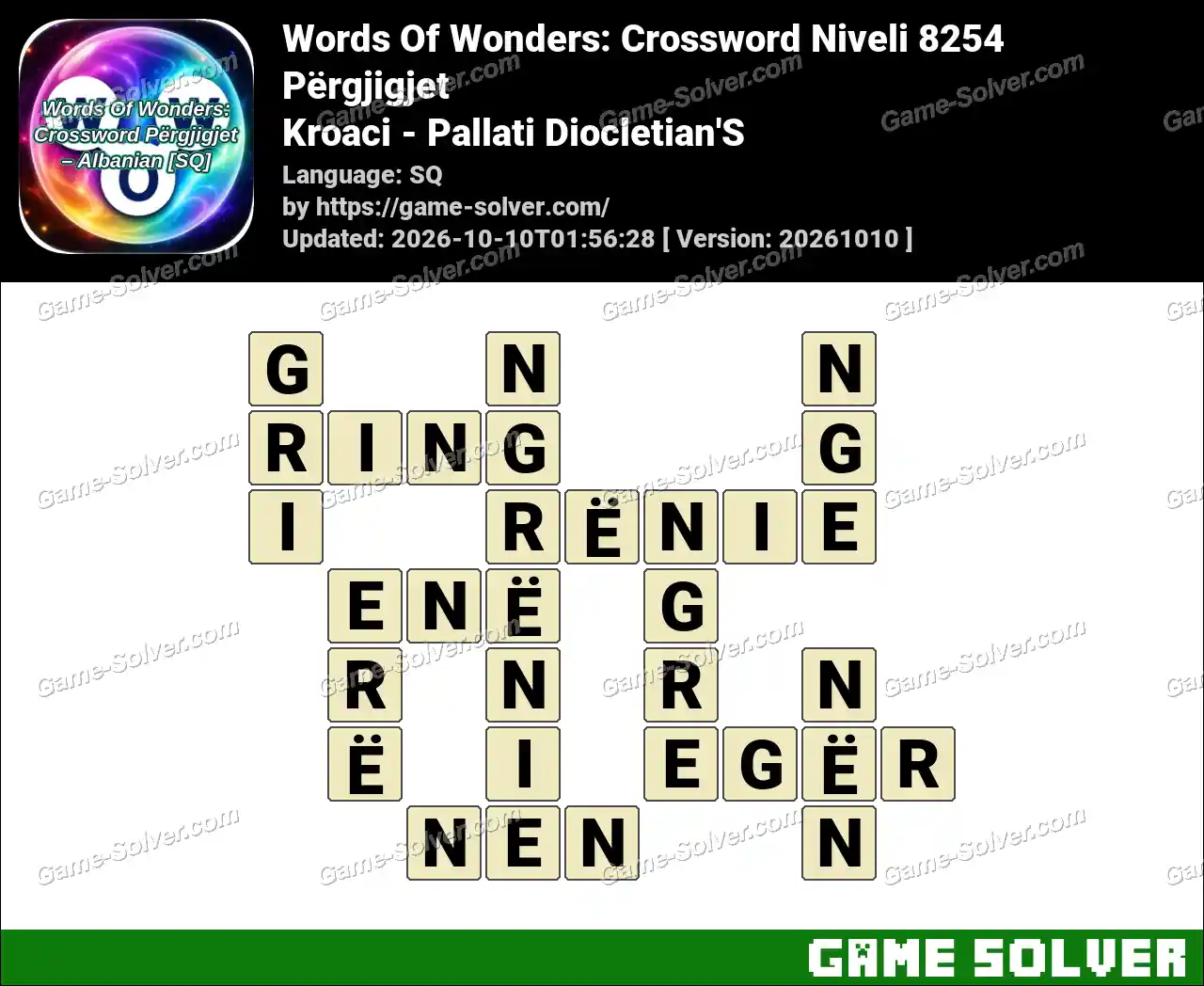 Words Of Wonders: Crossword Niveli 8254 Përgjigjet – Kroaci – Pallati Diocletian’S